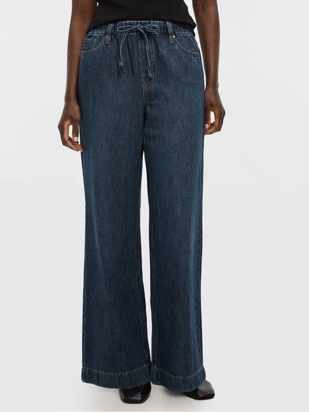 Reitmans Dark Indigo Wide Leg Drawstring Jeans